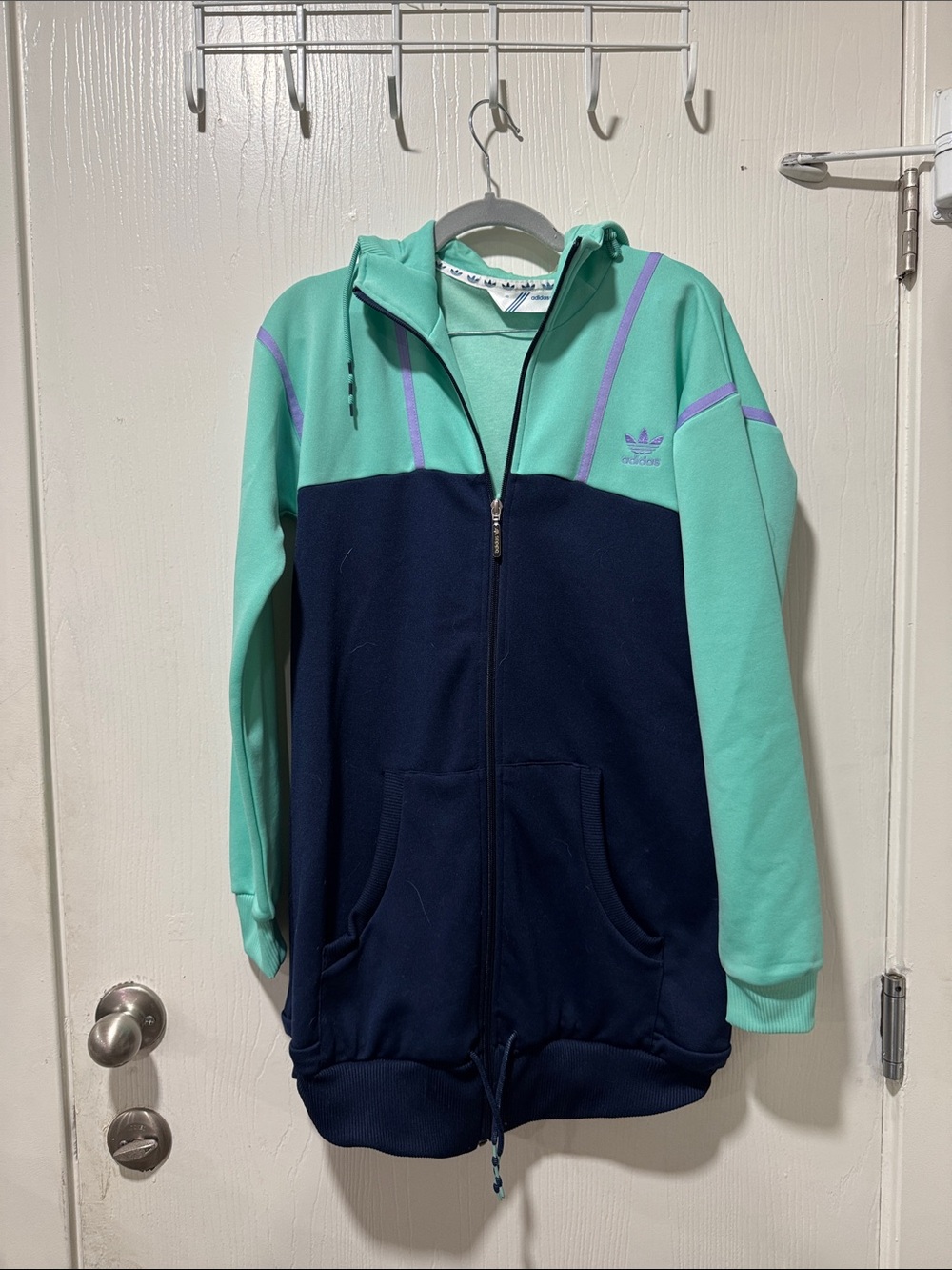 adidas Mint Teal & Navy Zip-Up hoodie dress with Lavender Trim